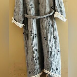 Hand-painted Animal Collection Double Sided Organic Cotton Bathrobe, L/XL
